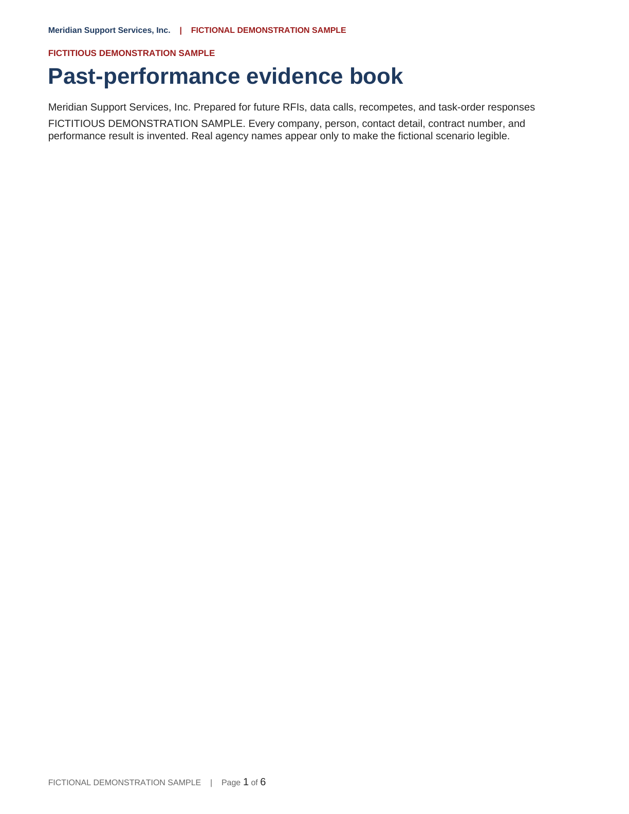 Preview of a fictitious GSA past-performance evidence book