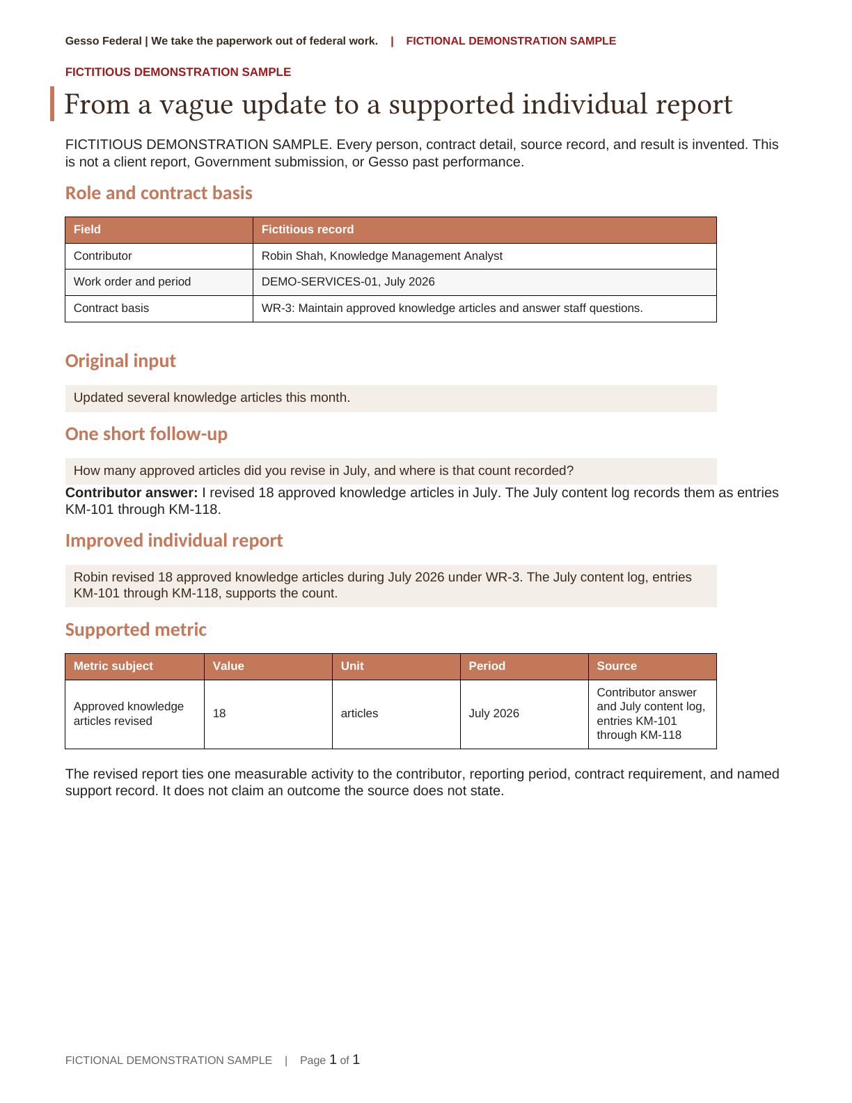 Preview of a fictitious individual report before and after focused follow-up