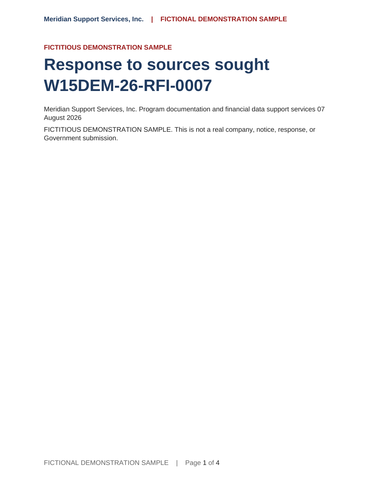 Preview of a fictitious GSA RFI response
