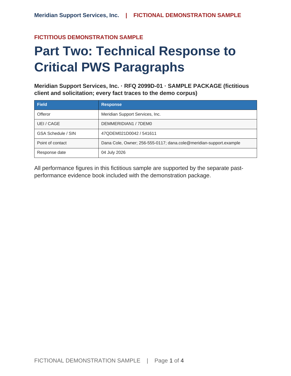 Preview of a fictitious GSA task-order technical response